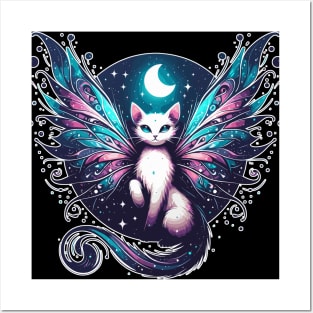 Magical Fairy Cat in Starry night Posters and Art